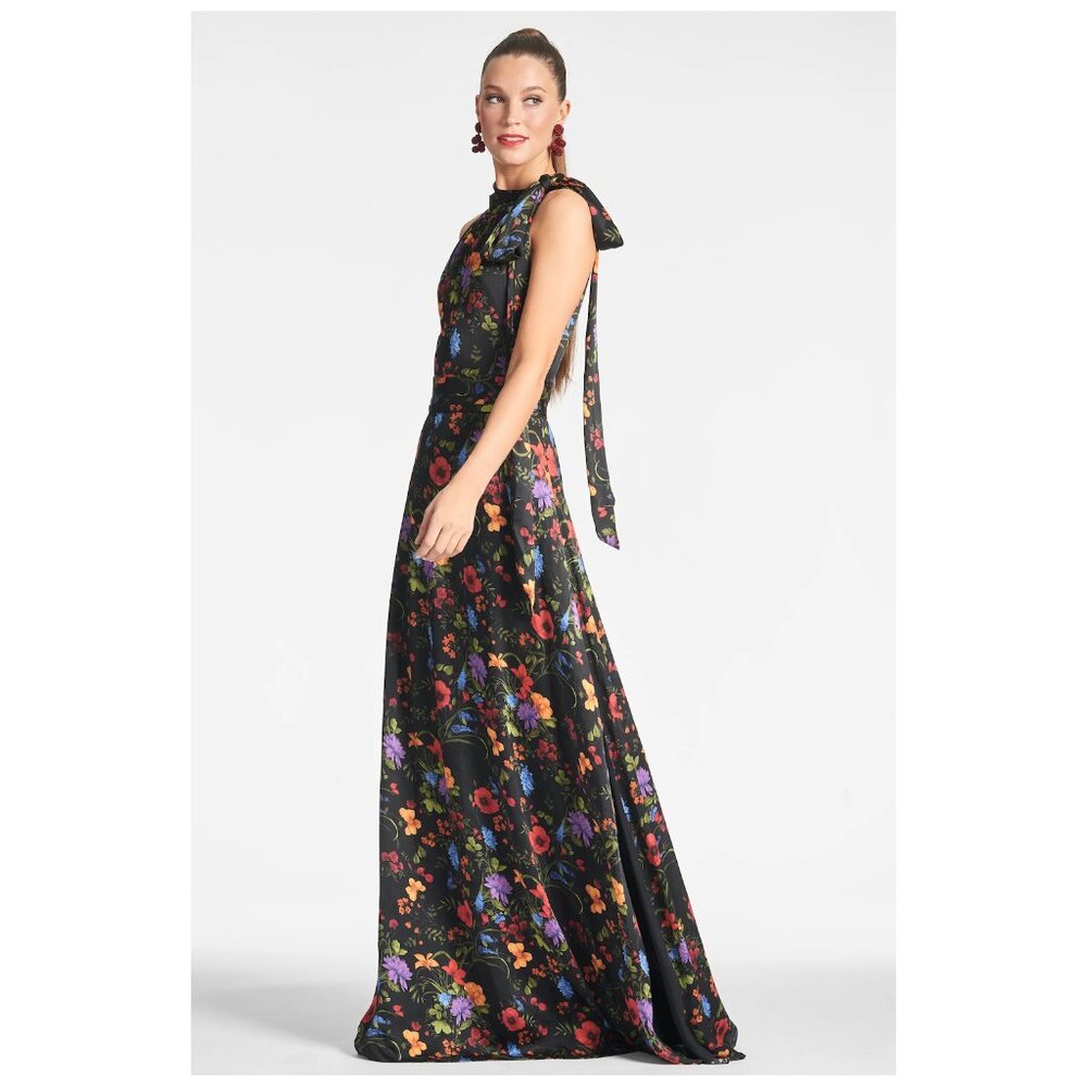 Sachin & Babi | Chiffon Halter Neck Kayla Gown in Noir Wildflower | NWT - Picture 2 of 10